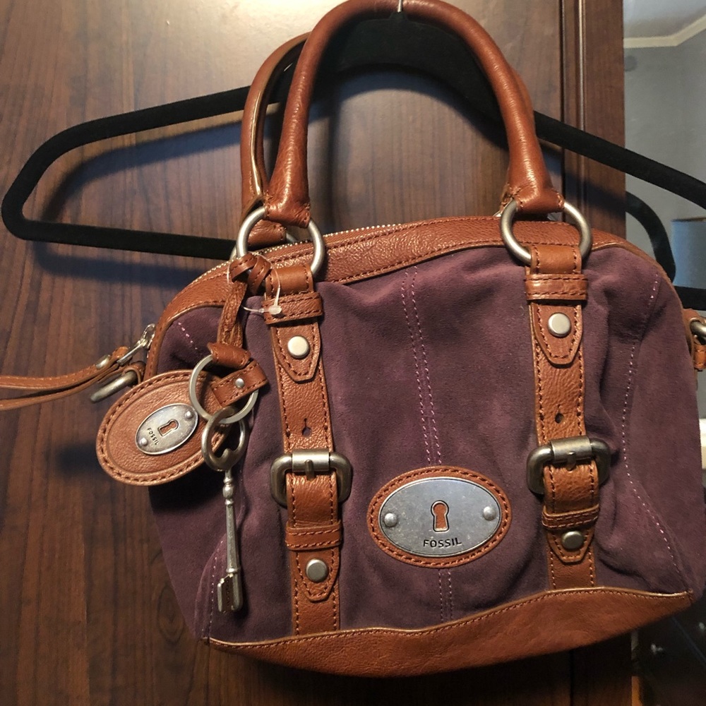 Fossil brand leather and canvas satchel